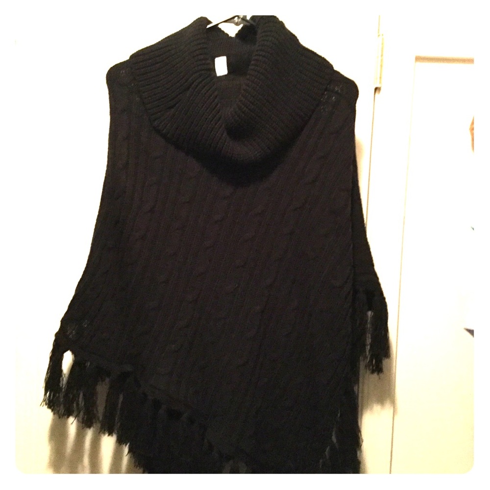 Fringe knit poncho